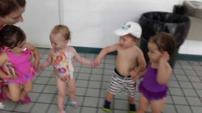 The whole gang at swim lessons. It's so hard to stand still.